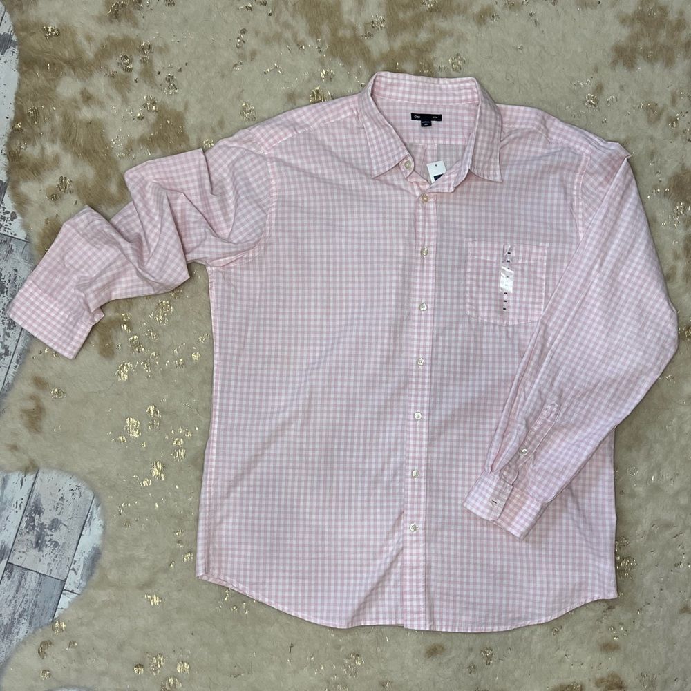 NWT GAP Pink and White Gingham long Sleeve Button Down Shirt Size XXL 💗
